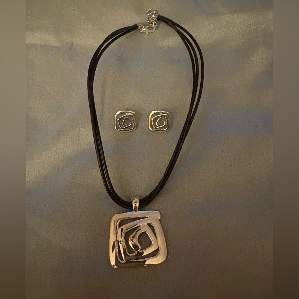 Charming Charlie Silver and Black Necklace Set